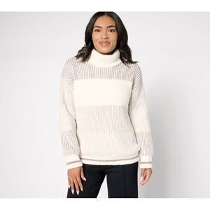 Maya J Women's Top Sweater Sz L Cozy Chic Color Block Pullover White A660849